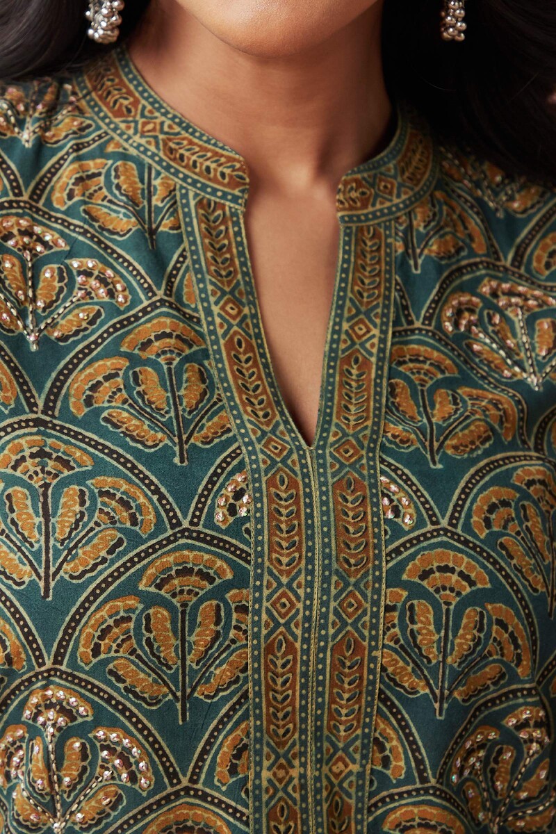 Ajrak Hand Block-Printed Straight Cotton Kurta