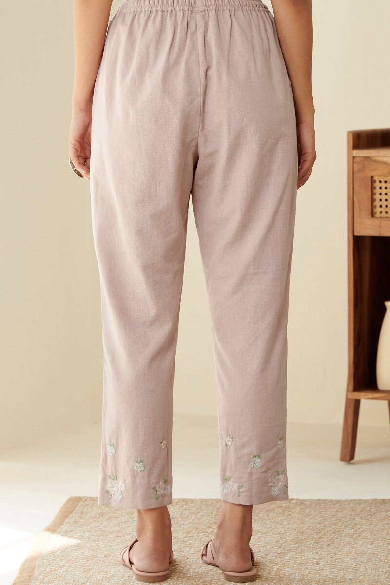 Pink Handcrafted Cotton Flax Narrow Pants