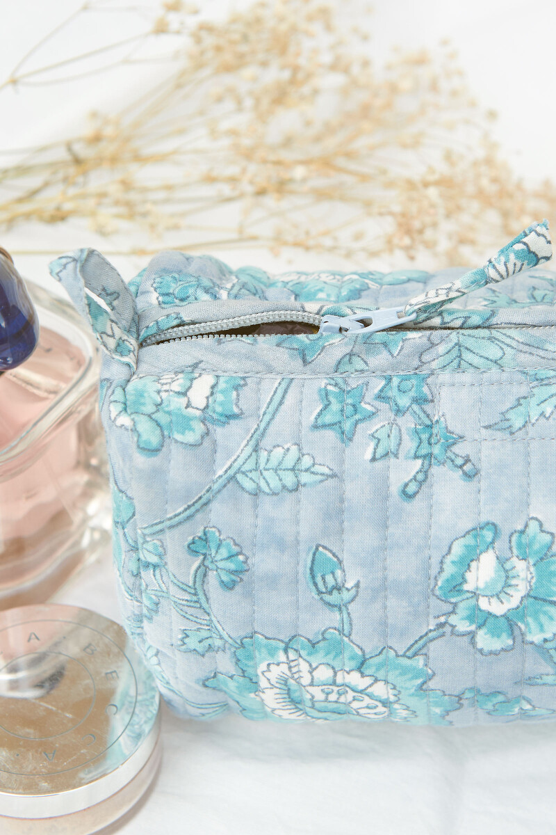 Blue Hand Block-Printed Cotton Vanity Pouch