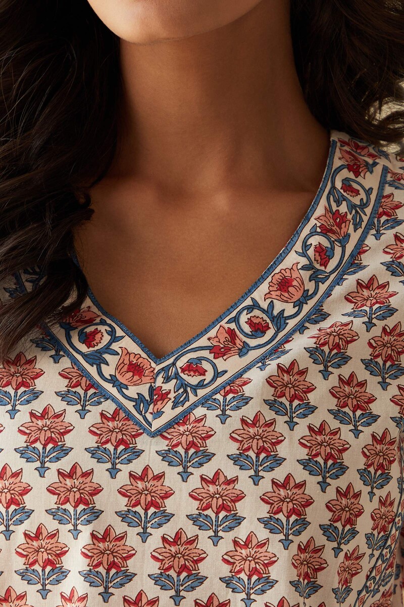 Cream Hand Printed Cotton Top