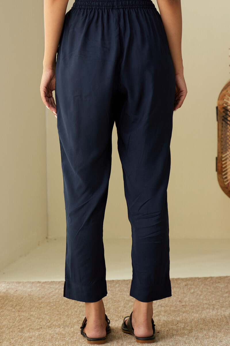 Blue Handcrafted Viscose Narrow Pants