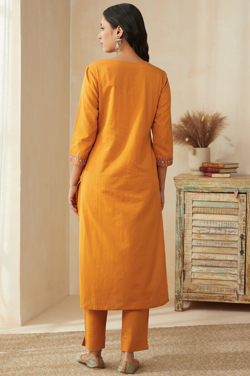 Mustard Handcrafted Straight Cotton Flax Kurta