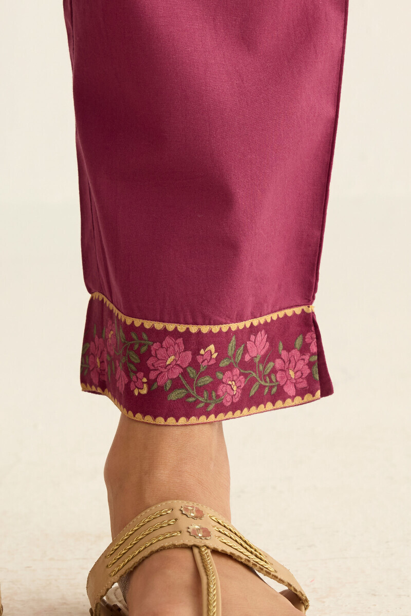 Pink Handcrafted Cotton Narrow Pants