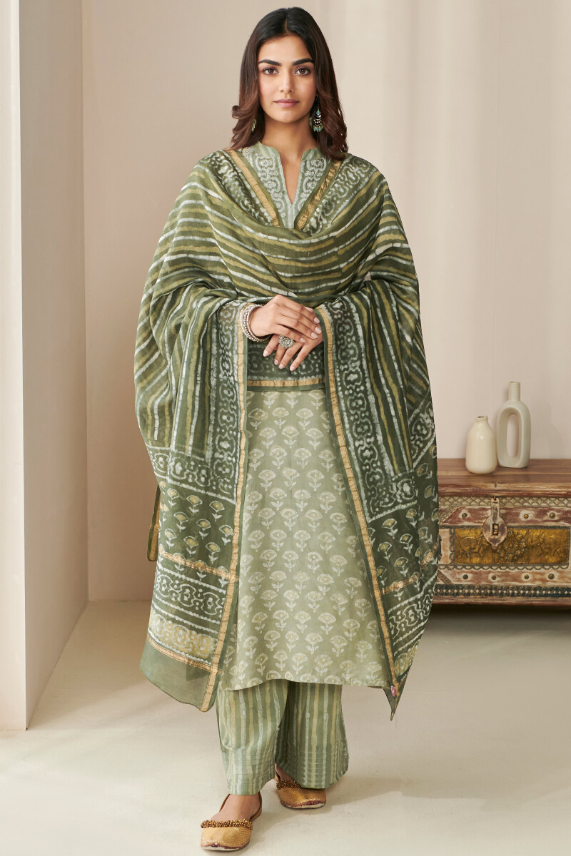 Green Hand Block Printed Straight Modal Kurta