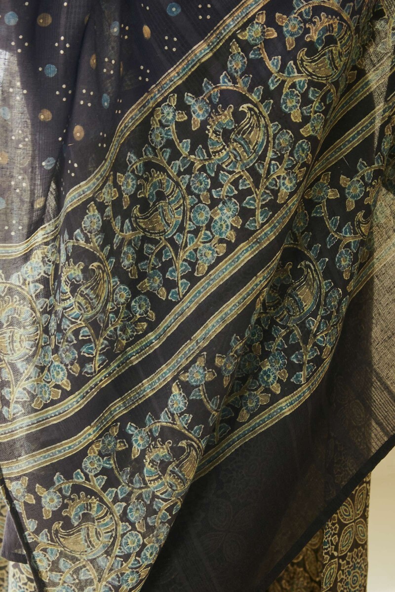 Black Hand Block Printed Cotton Dupatta