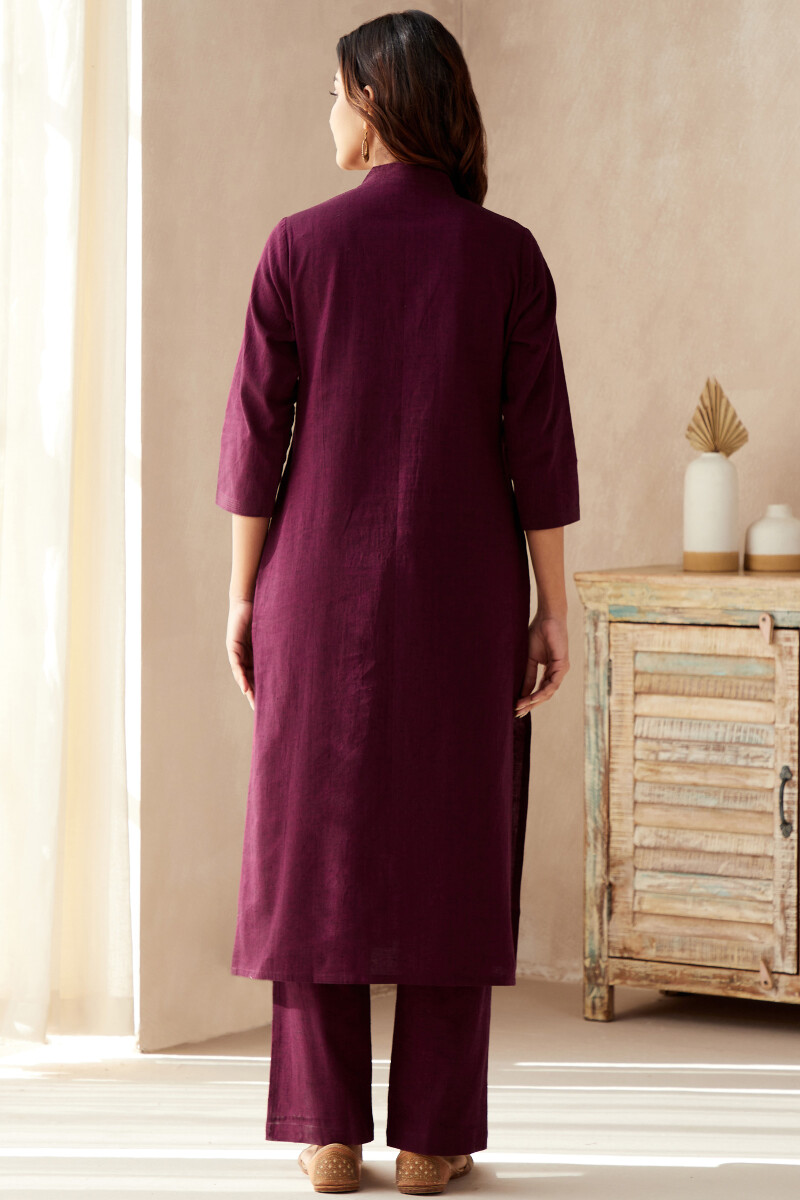 Purple Handcrafted Straight Cotton Flax Kurta