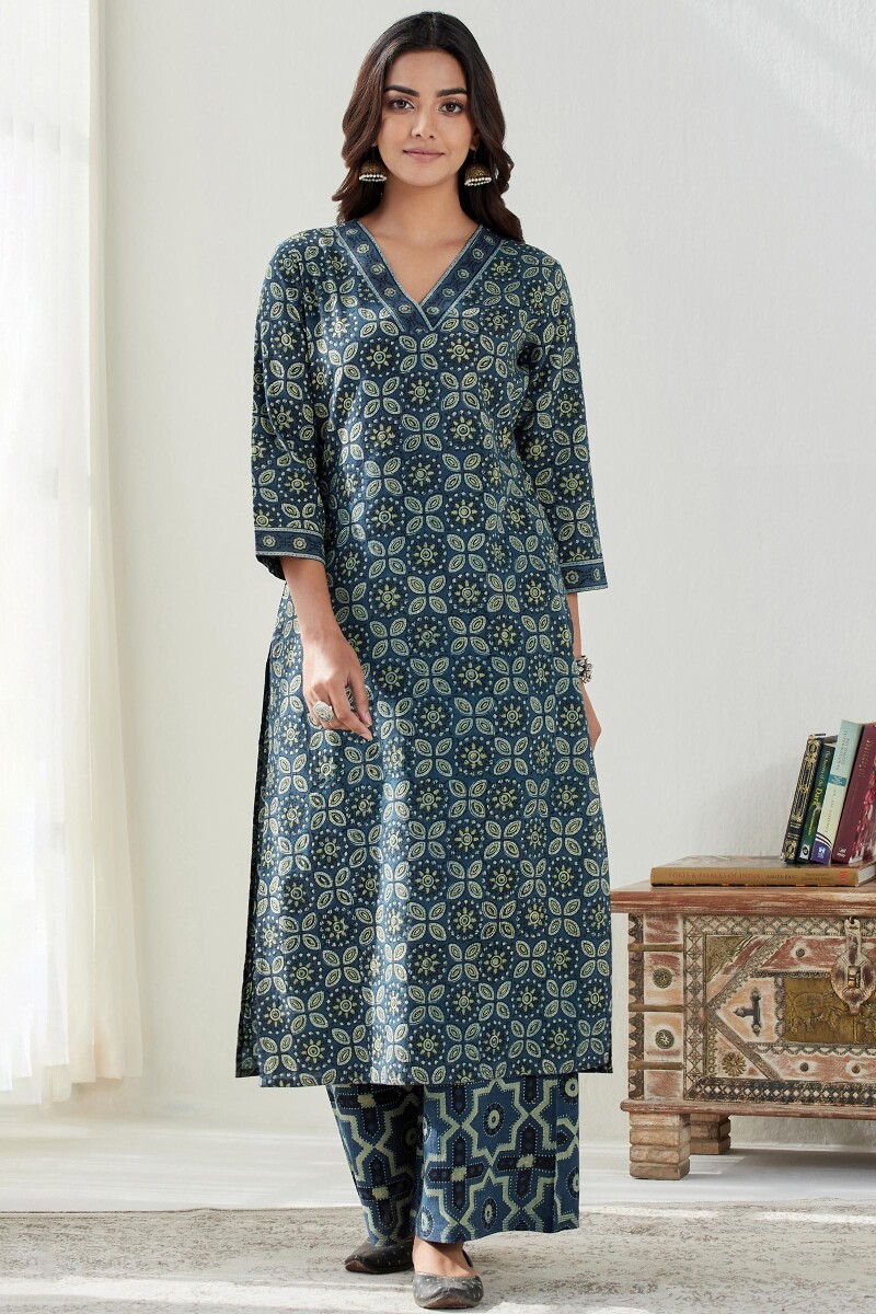 Ajrak Hand Block Printed Straight Cotton Kurta