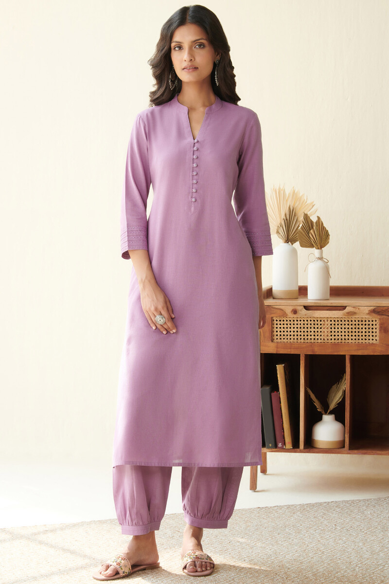 Purple Handcrafted Straight Handloom Kurta