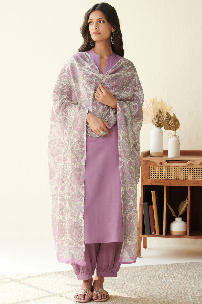 Purple Handcrafted Straight Handloom Kurta