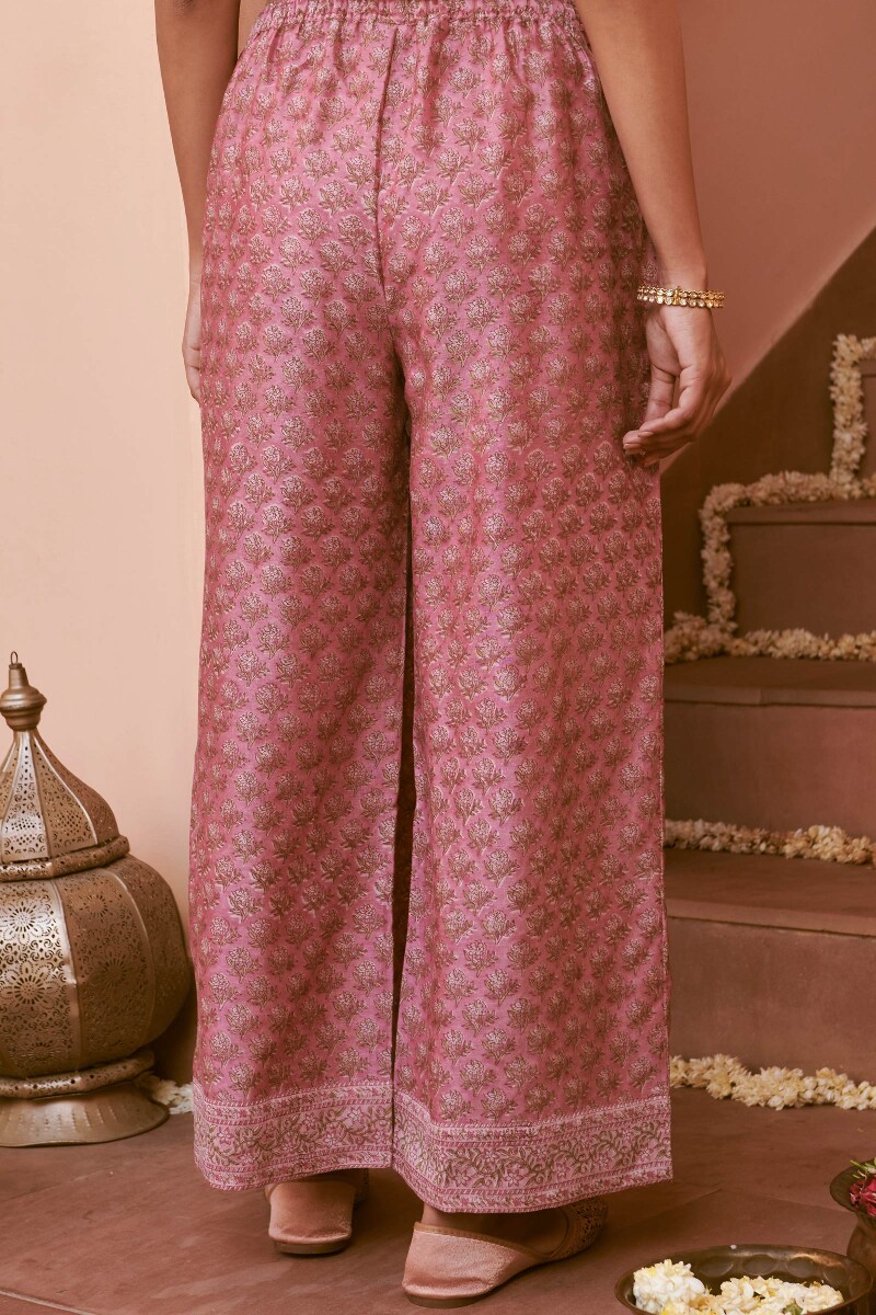 Fuchsia Pink Hand Block-Printed Chanderi Farsi