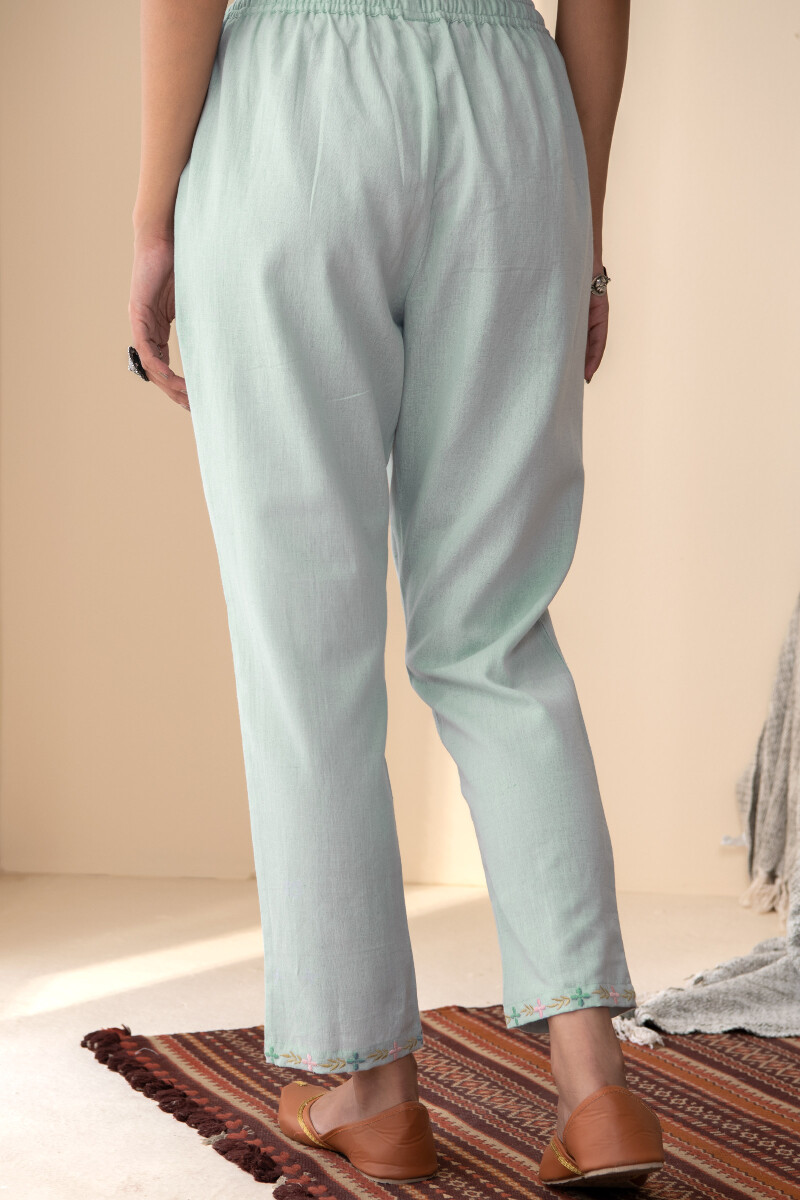 Blue Handcrafted Cotton Flax Narrow Pants