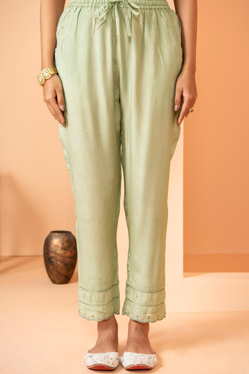 Green Handcrafted Modal Narrow Pants