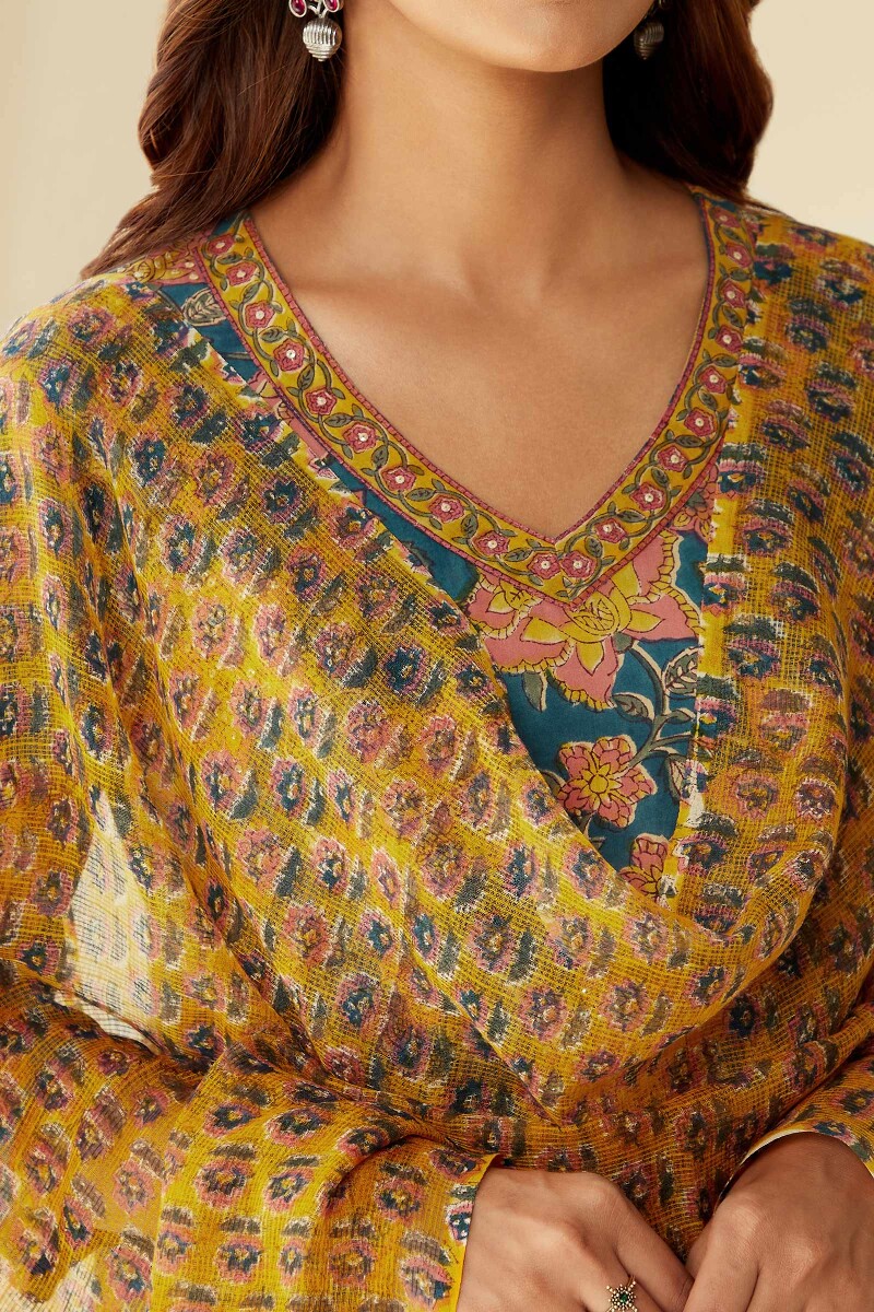 Yellow Hand Block-Printed Kota Dupatta