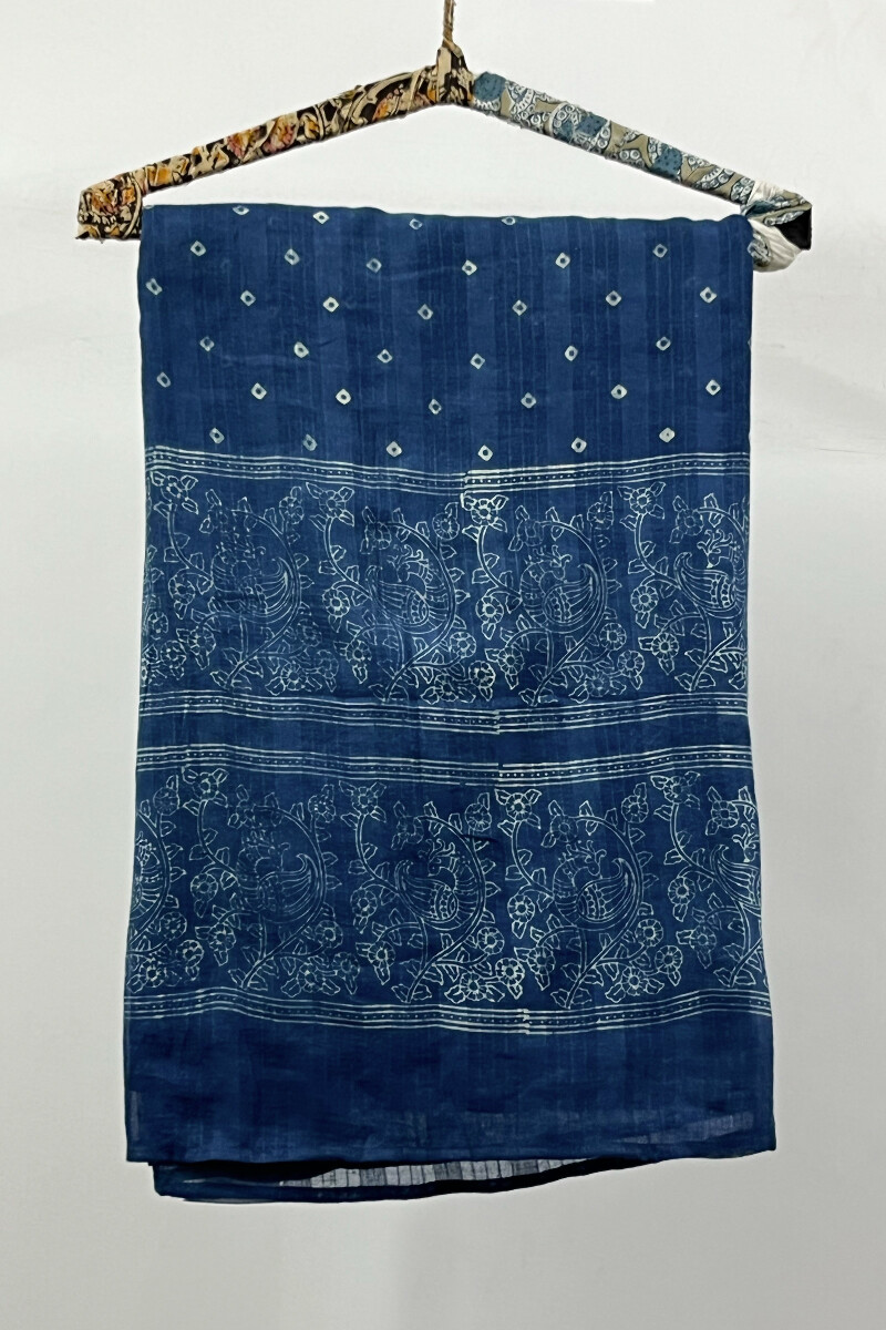 Blue Embroidered Cotton Kurta, Pants & Dupatta