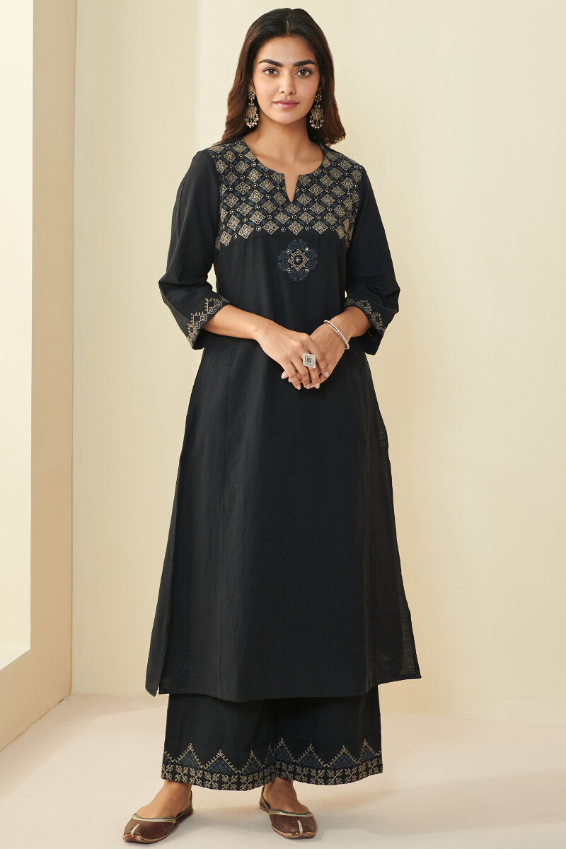 Black Handcrafted Straight Handloom Kurta