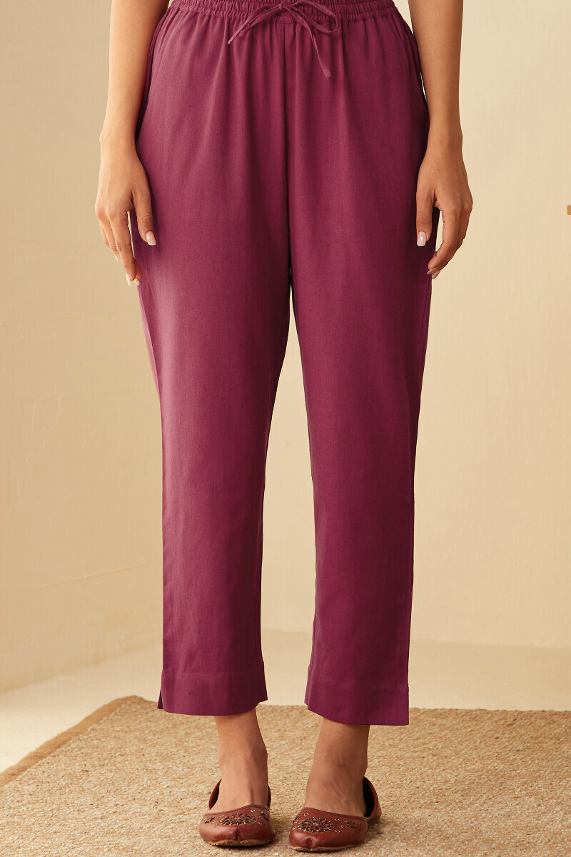 Pink Handcrafted Cotton Flax Narrow Pants