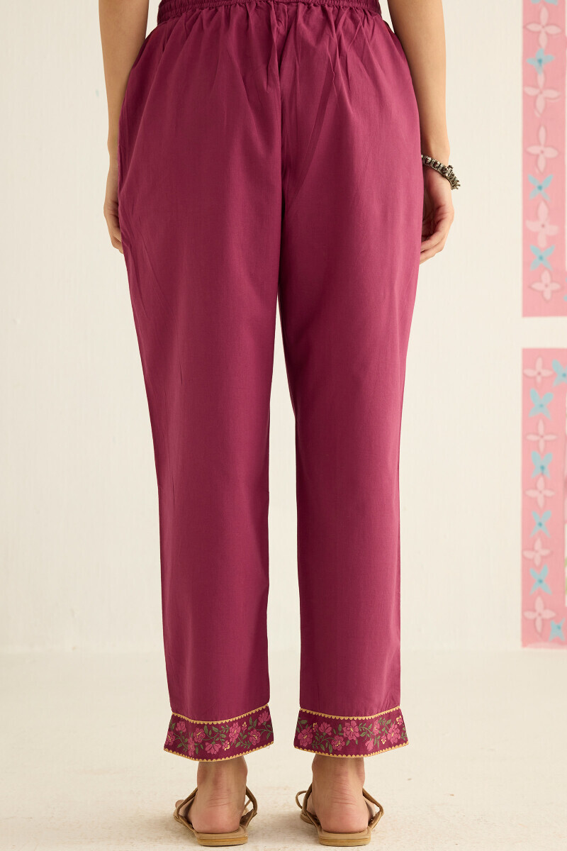 Pink Handcrafted Cotton Narrow Pants
