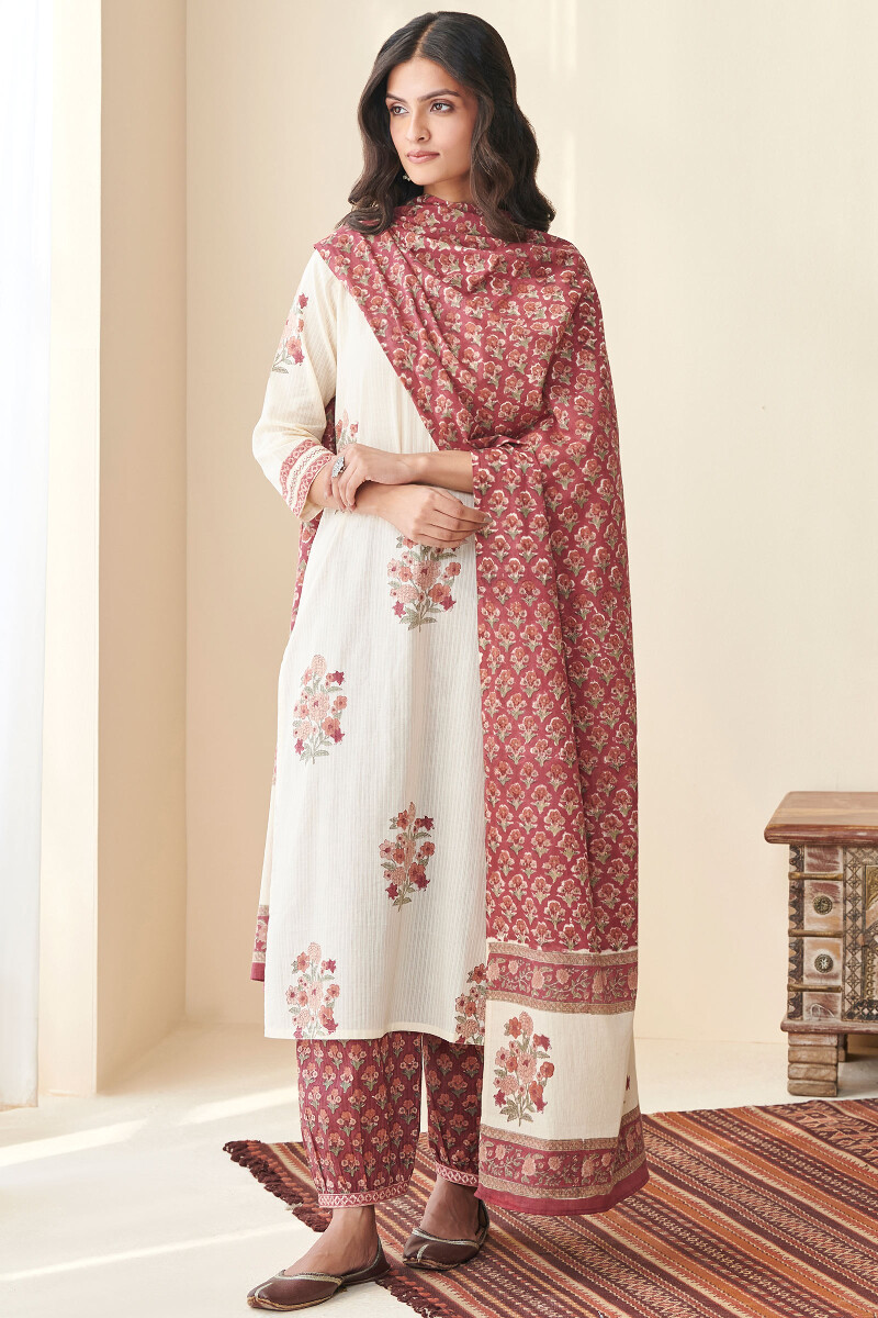 Beige Hand Block Printed Straight Cotton Kurta