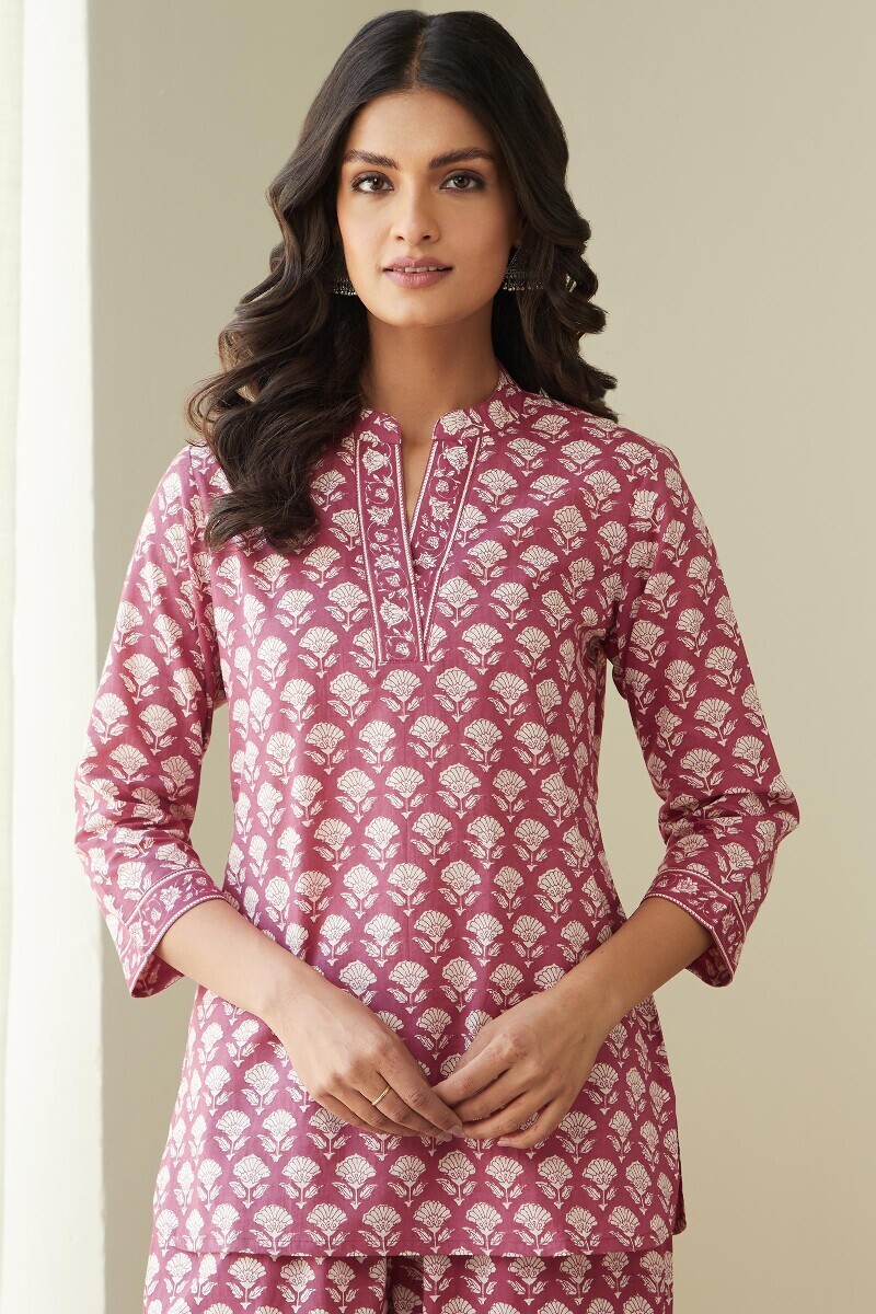 Pink Hand Printed Cotton Loungewear Set