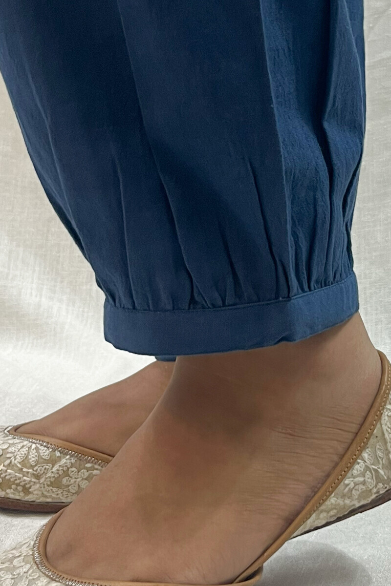 Blue Handcrafted Cotton Flax Izhaar Pants