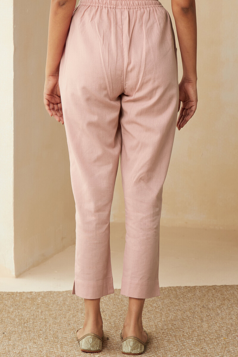 Pink Handcrafted Cotton Flax Narrow Pants