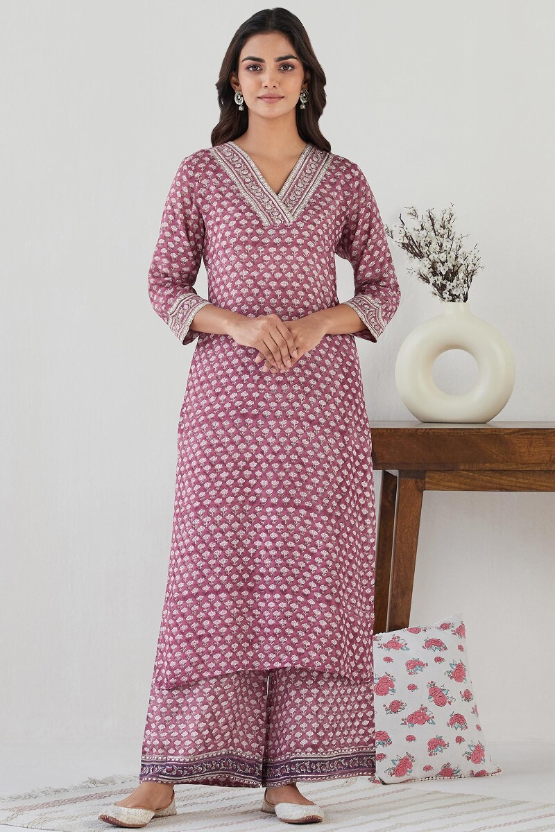 Pink Hand Block Printed Straight Modal Kurta