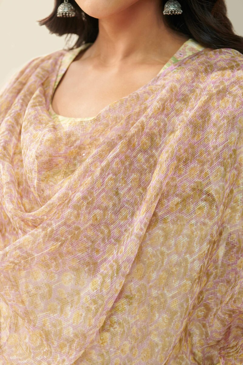 Pink Hand Block Printed Kota Dupatta