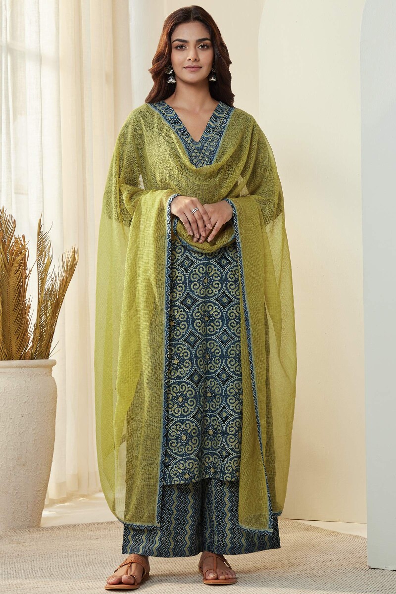 Olive Green Handcrafted Kota Dupatta