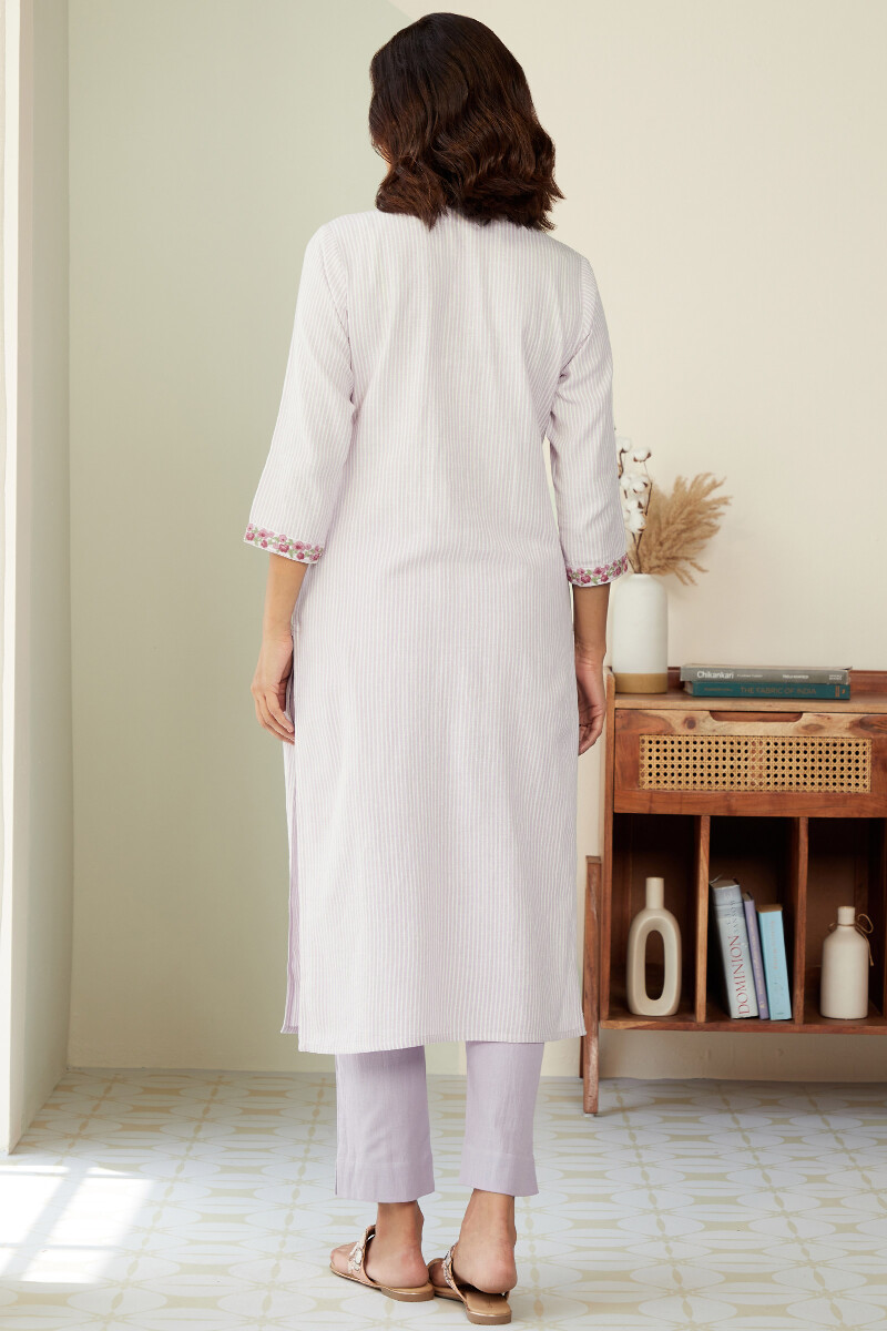 Purple Handcrafted Straight Cotton Flax Kurta