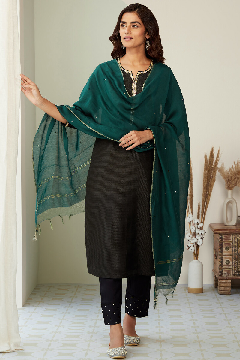 Emerald Green Handcrafted Chanderi Dupatta