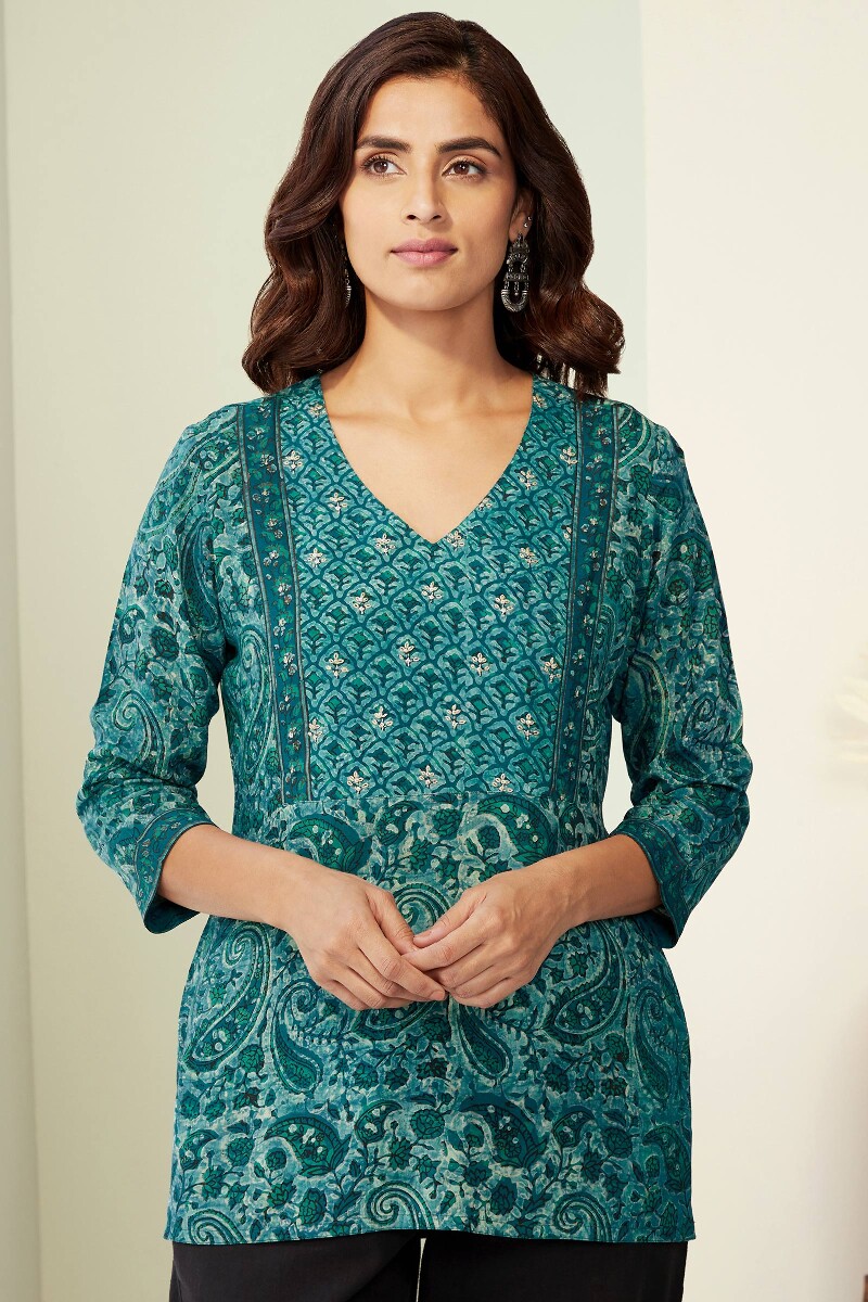 Akola Hand Block-Printed Viscose Top