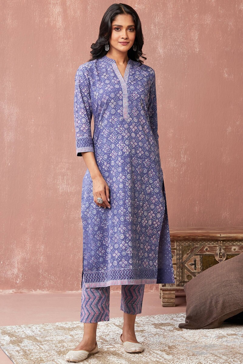 Akola Hand Block-Printed Straight Cotton Kurta