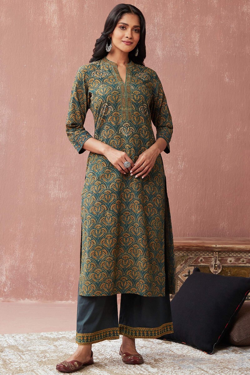 Ajrak Hand Block-Printed Straight Cotton Kurta