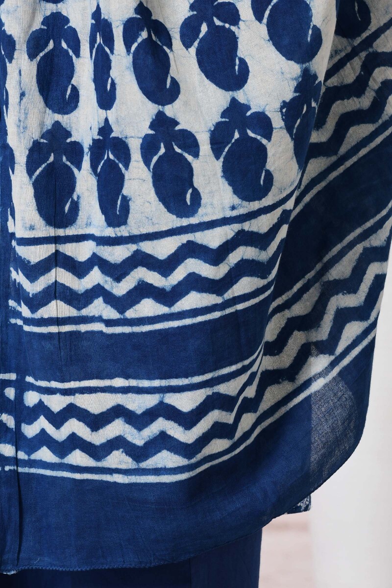 Indigo Block Printed Cotton Dupatta