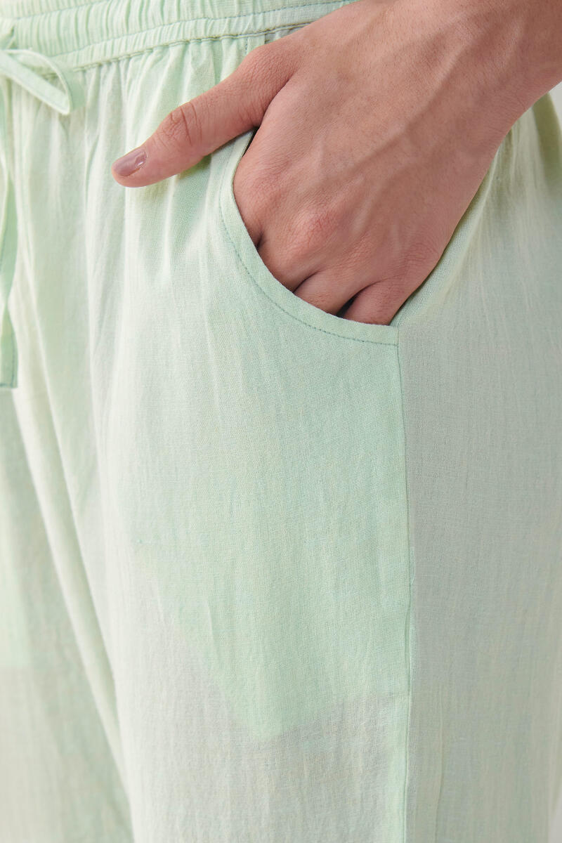 Green Handcrafted Cotton Narrow Pants