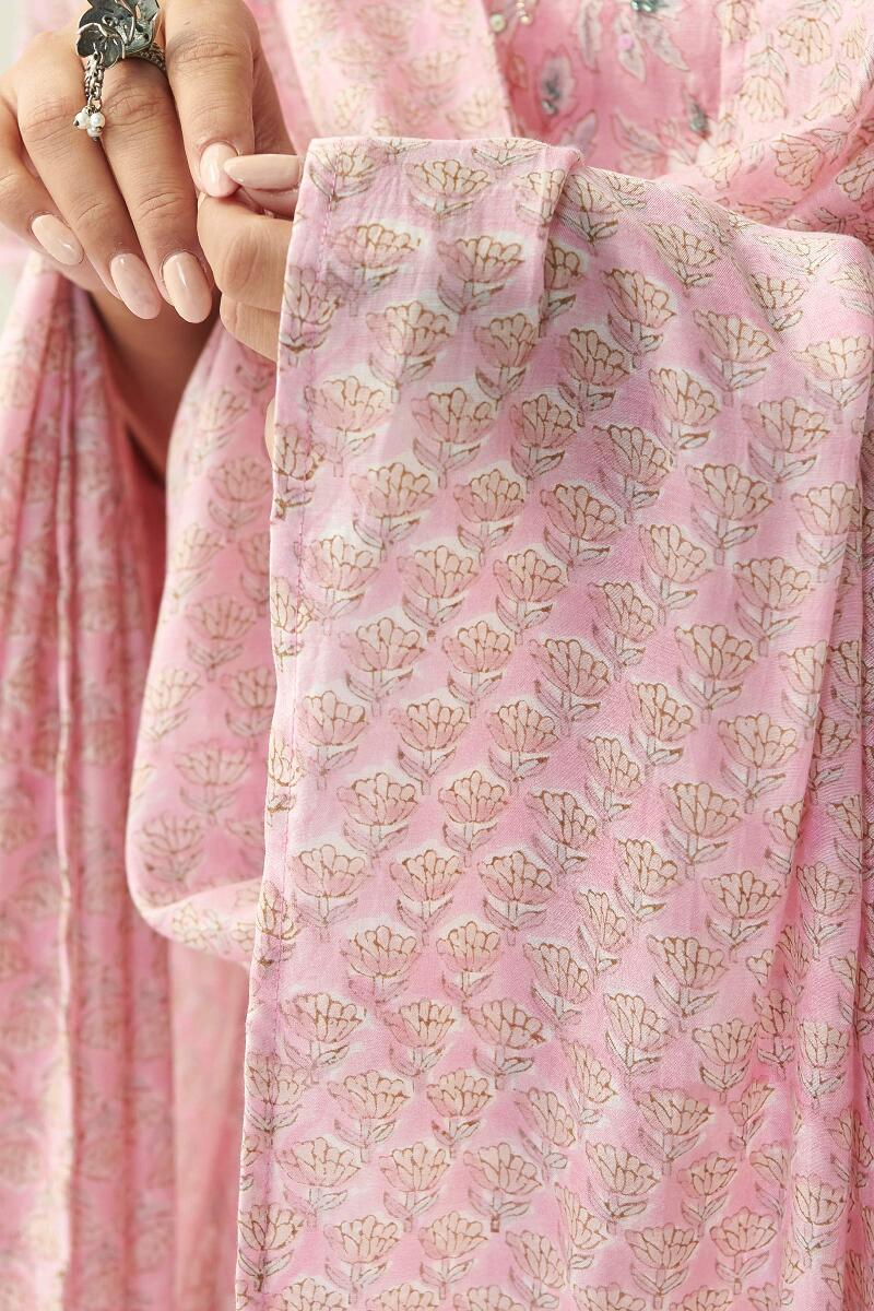 Pink Hand Block Printed Modal Dupatta