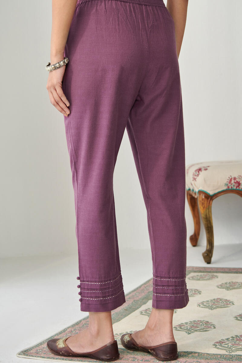 Purple Handcrafted Cotton Narrow Pants