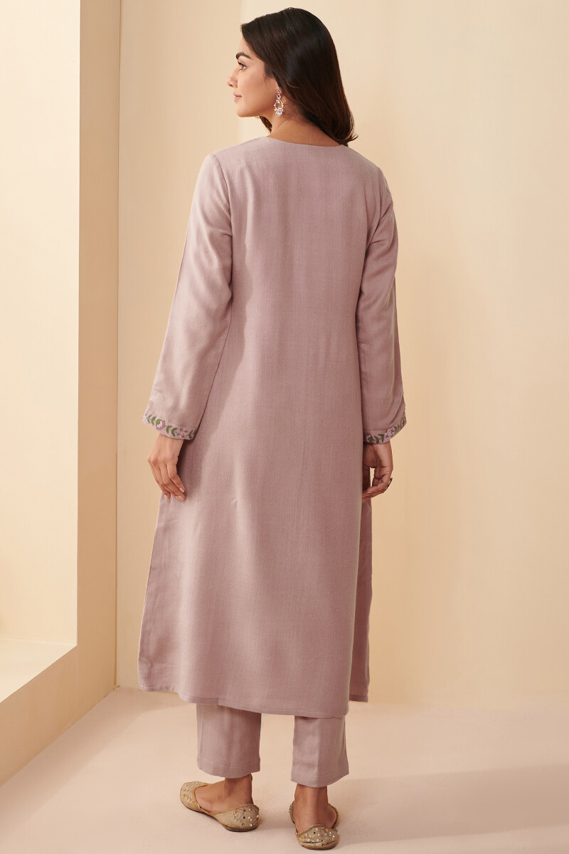 Pink Handcrafted A-Line Faux Wool Kurta