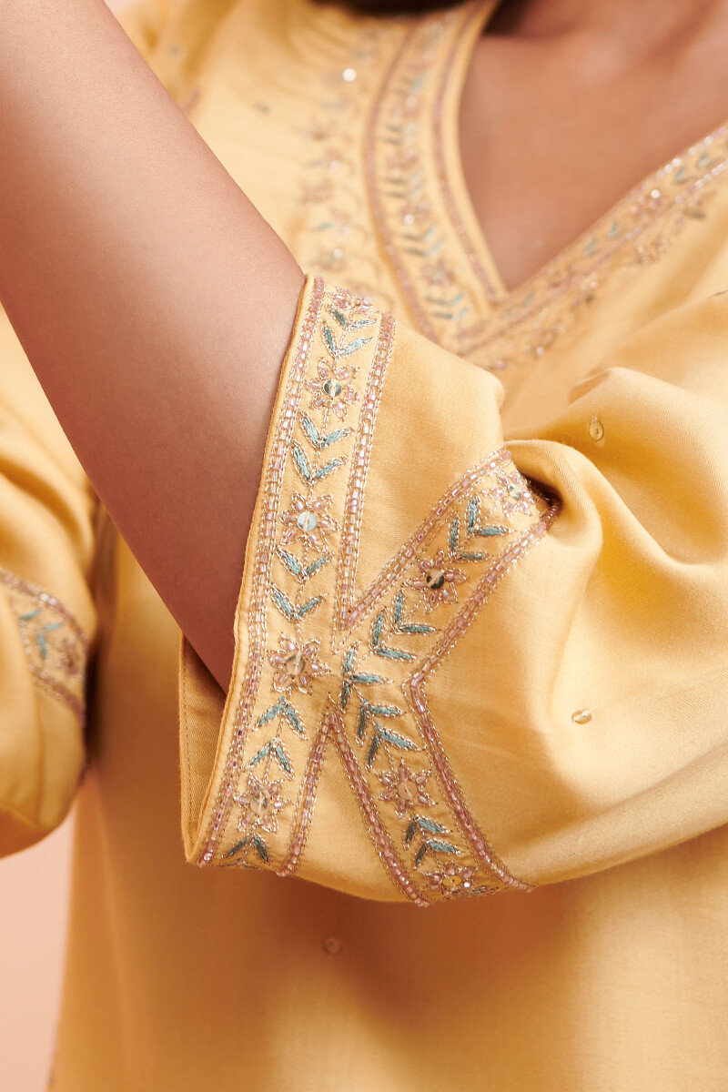 Yellow Handcrafted Straight Modal Kurta