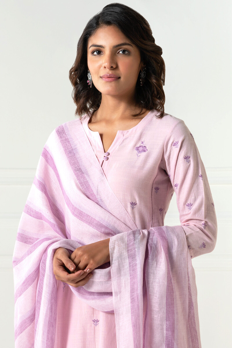 Lilac Handcrafted Cotton Linen Dupatta