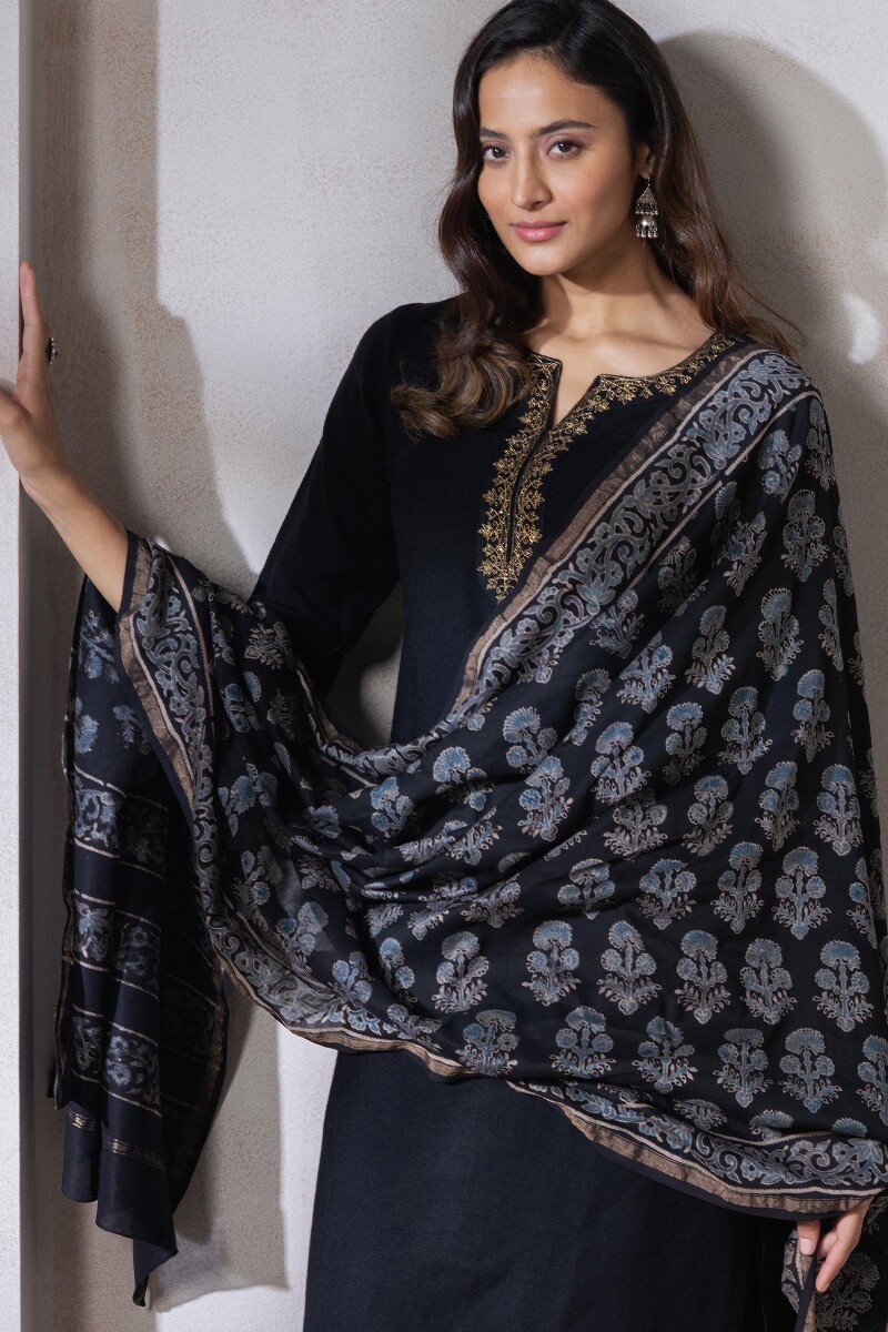 Ajrak Block Printed Chanderi Dupatta