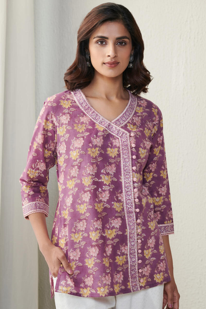 Purple Block Printed Cotton Top