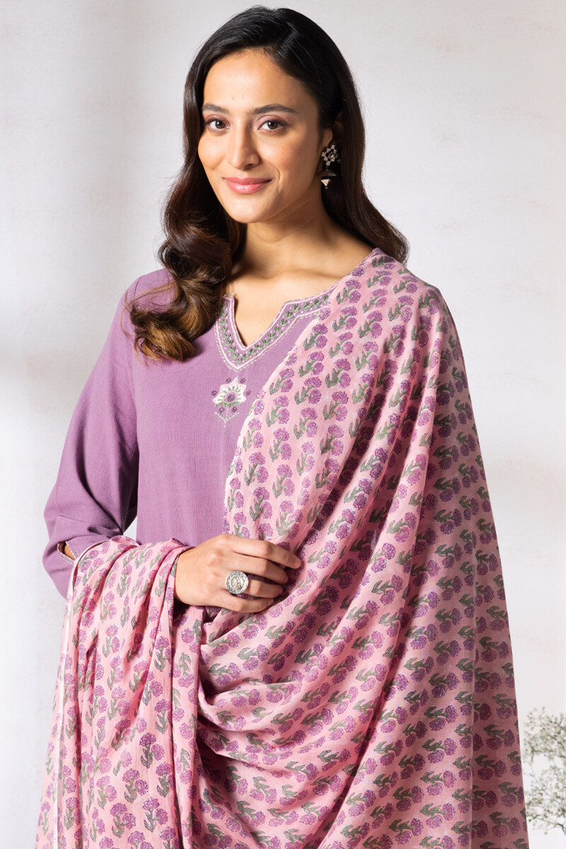 Pink Block Printed Cotton Dupatta