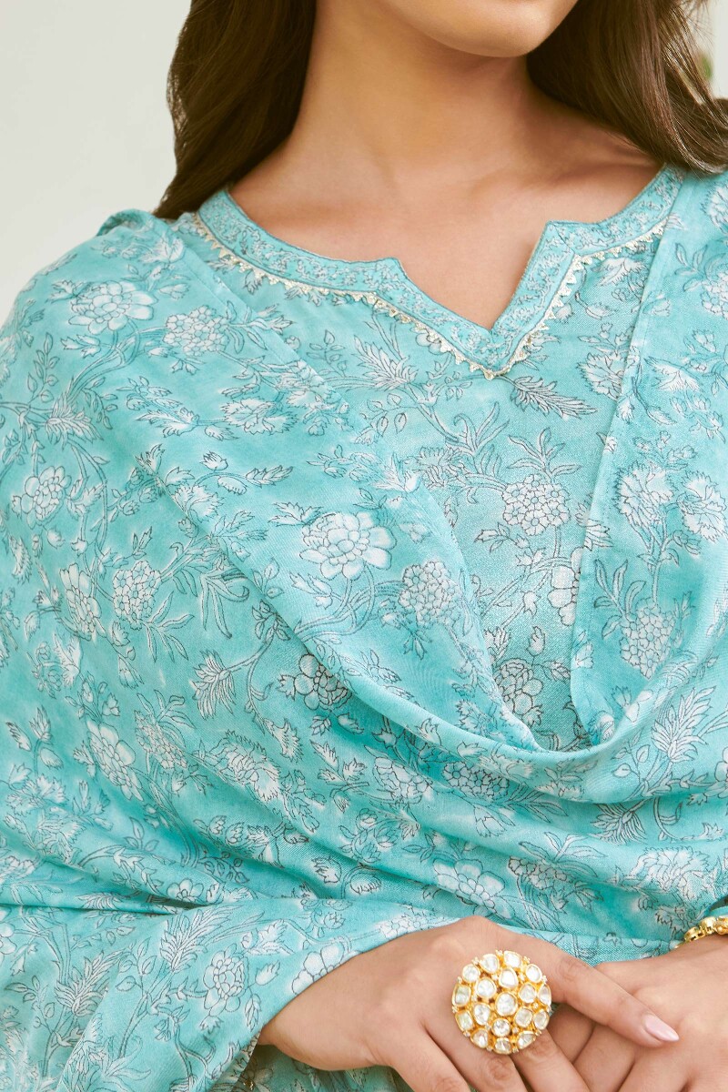 Blue Hand Block-Printed Modal Dupatta