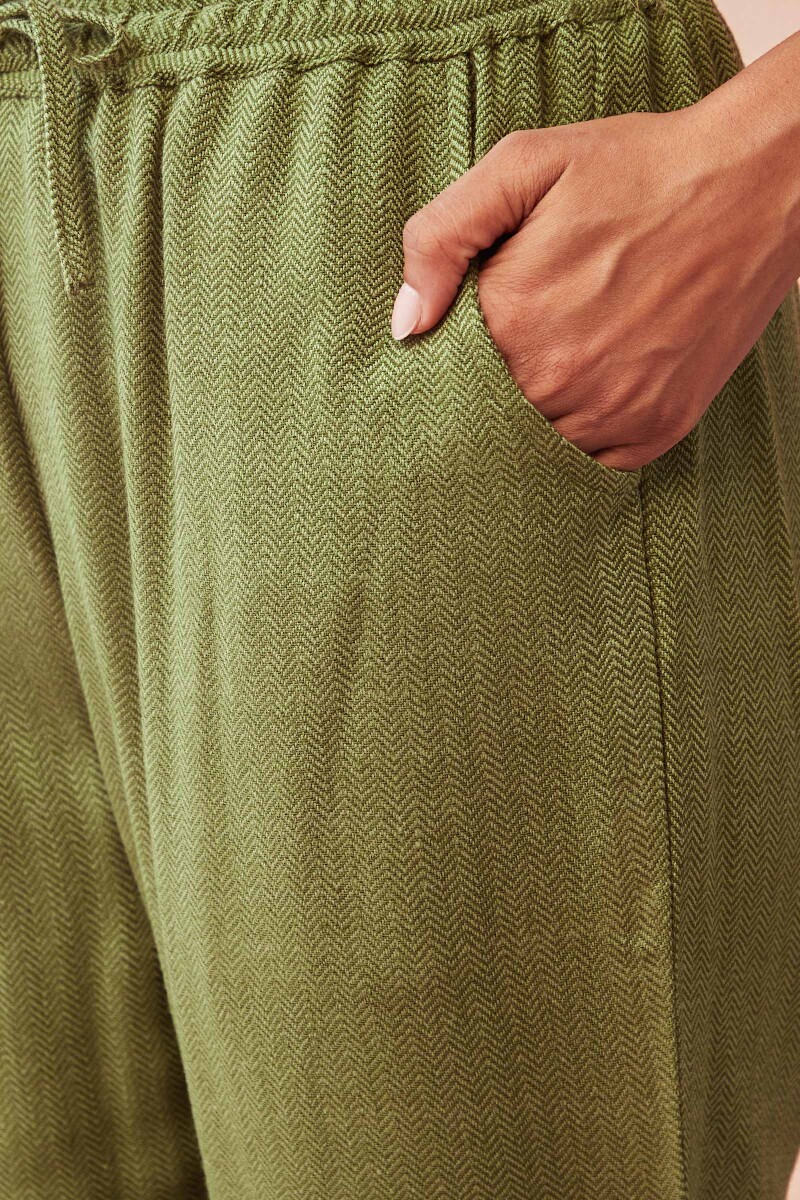 Green Handcrafted Faux Wool Narrow Pants