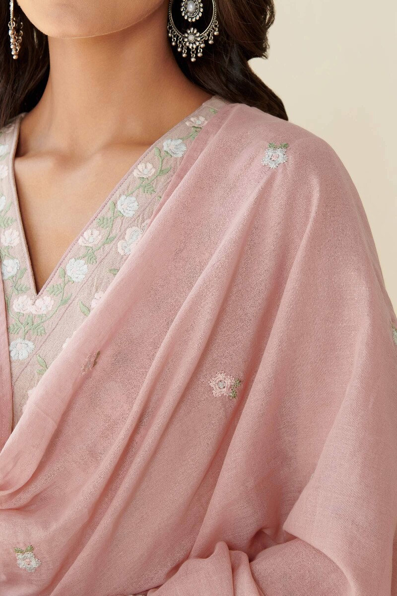 Pink Handcrafted Cotton Mul Dupatta