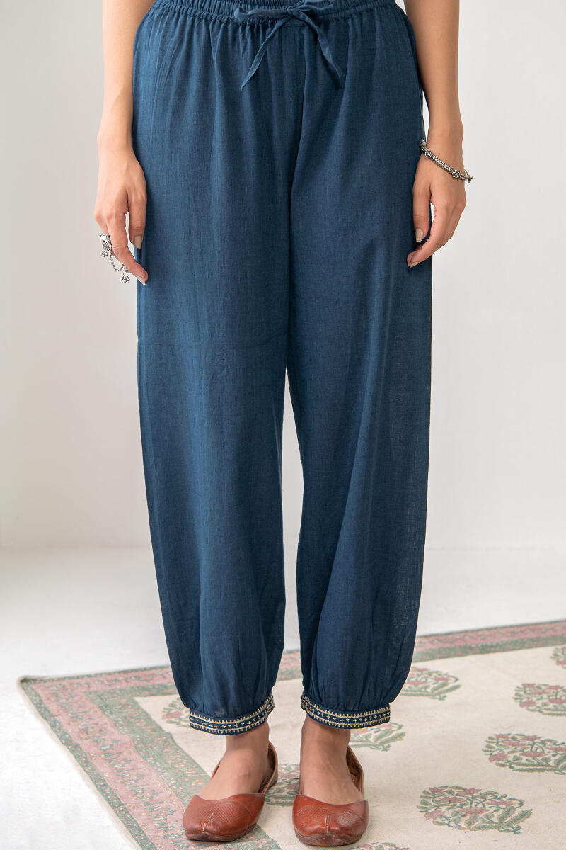 Blue Handcrafted Cotton Izhaar Pants