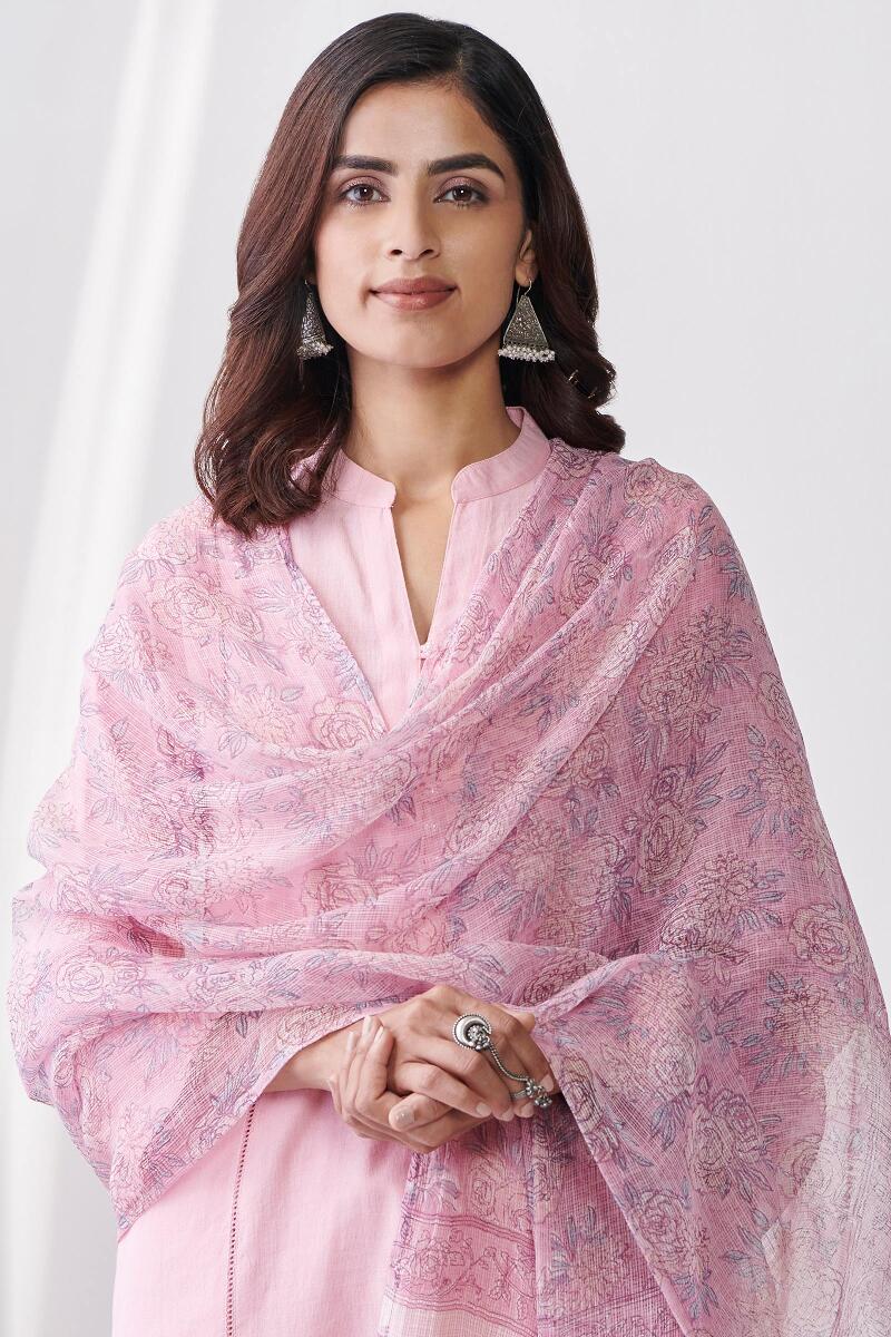 Pink Hand Block Printed Kota Dupatta