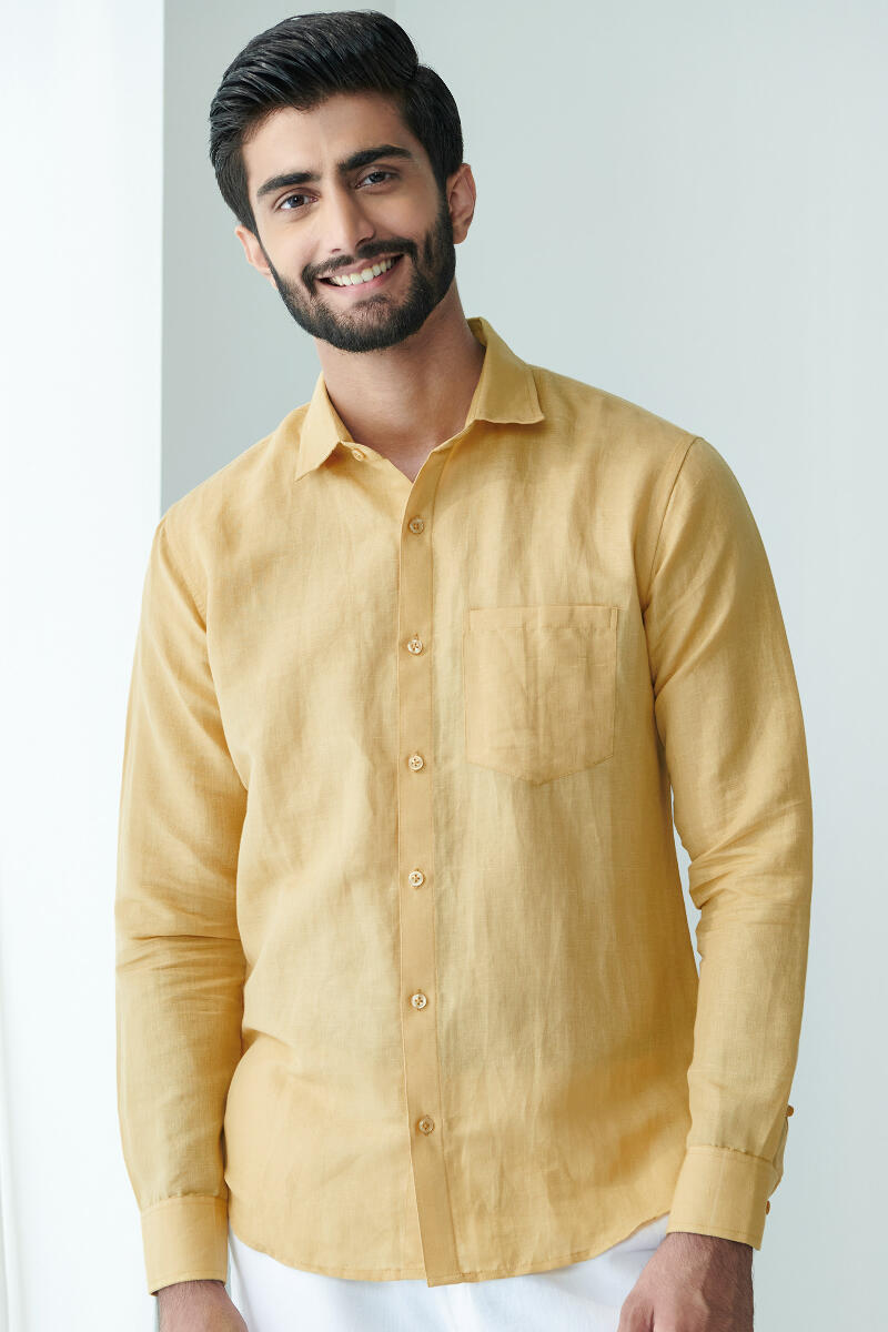 Yellow Handcrafted Cotton Linen Shirt