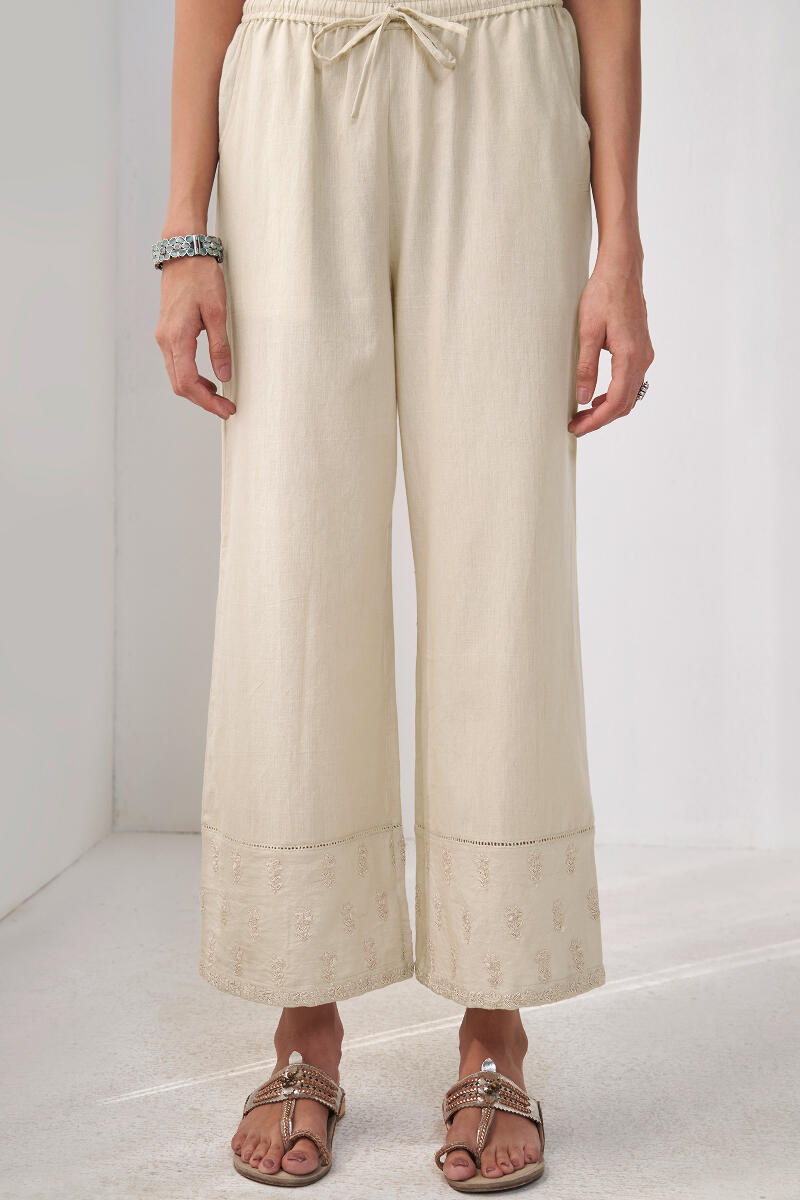 Beige Handcrafted Cotton Farsi Pants